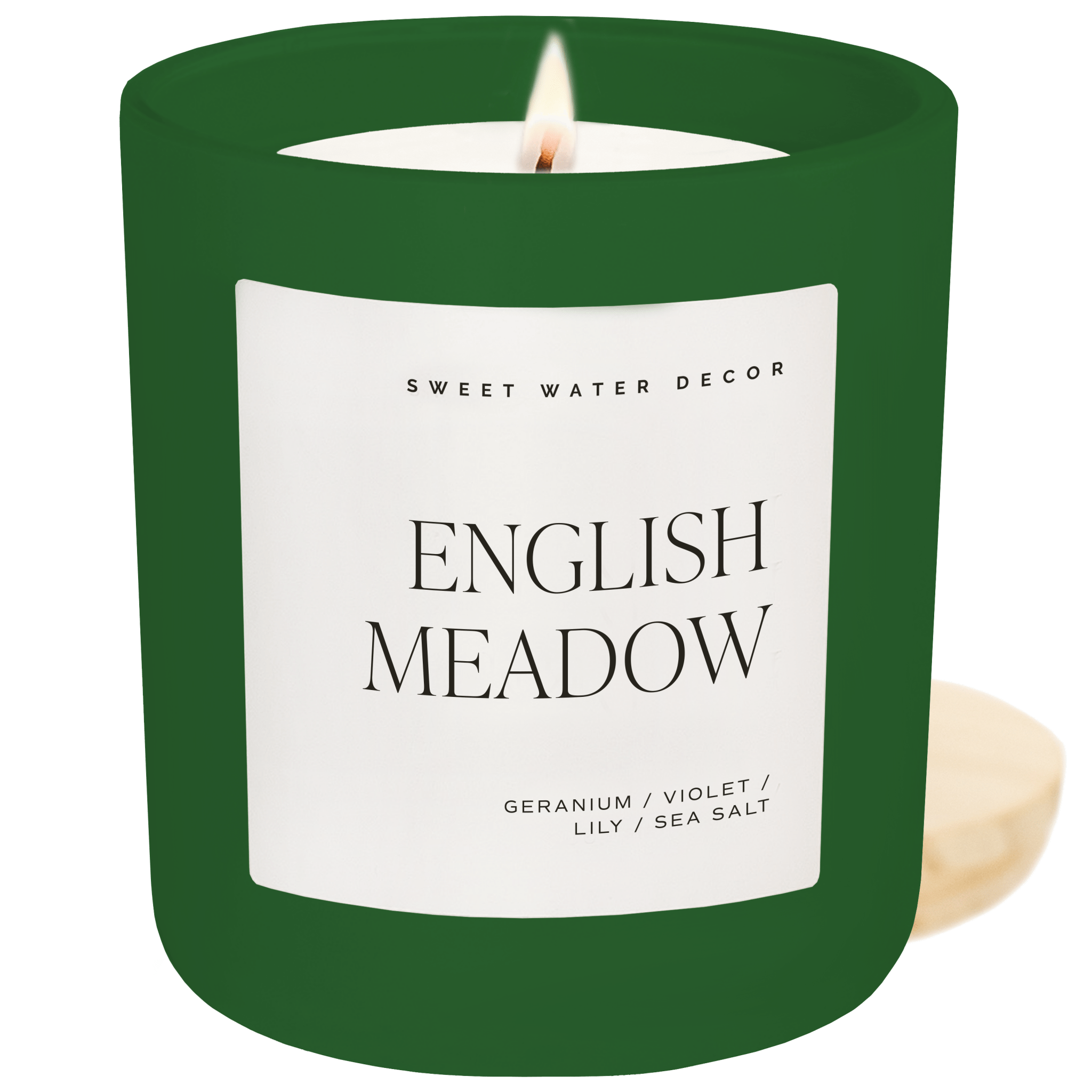 English Meadow Soy Candle - Green Matte Jar - 15 oz (Wildflowers and Salt) - My American Goods
