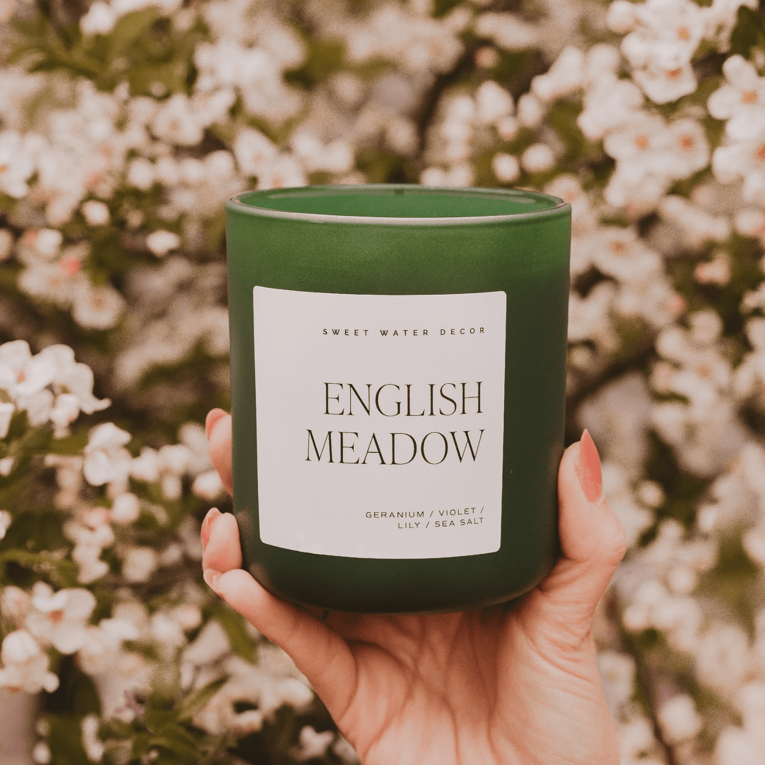 English Meadow Soy Candle - Green Matte Jar - 15 oz (Wildflowers and Salt) - My American Goods