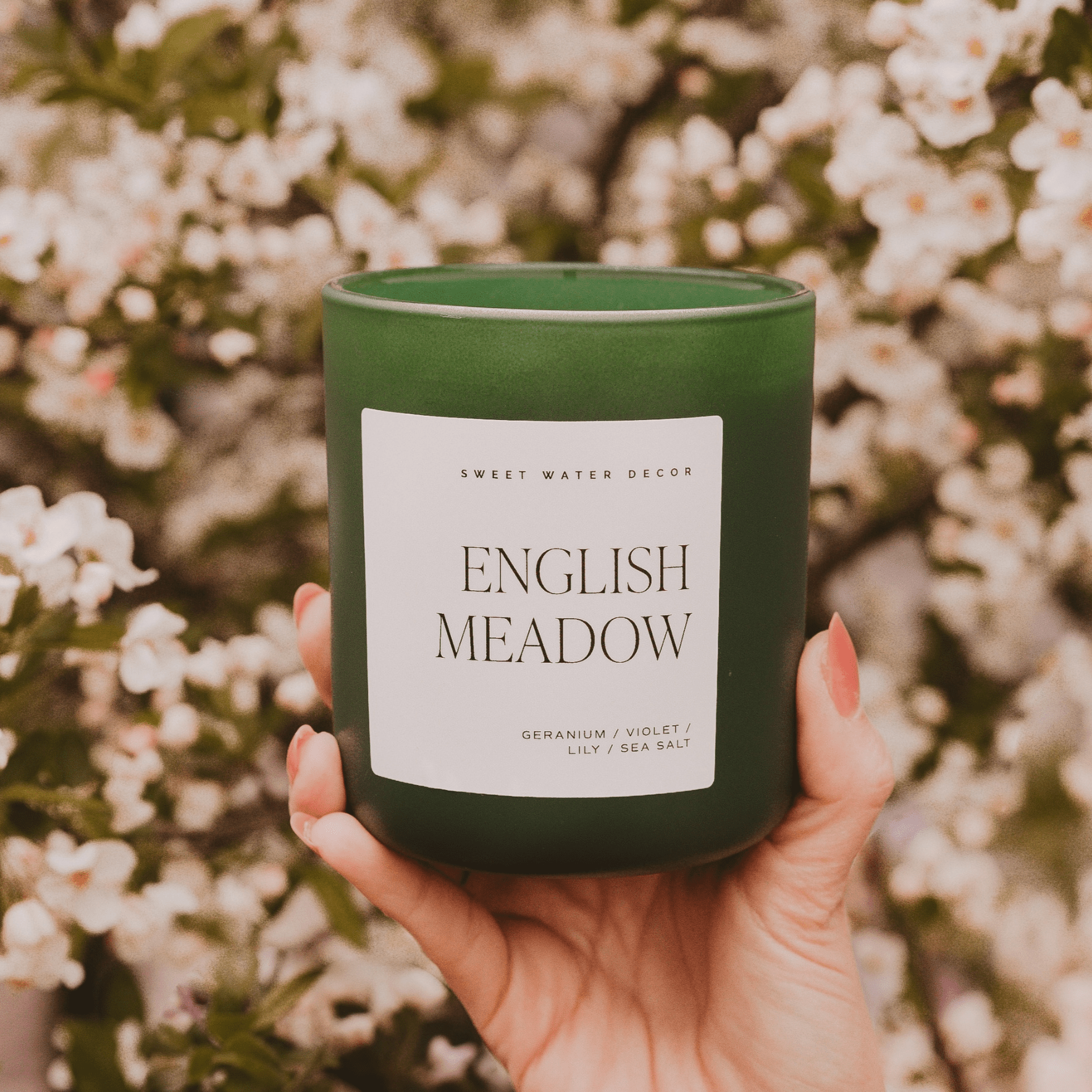 English Meadow Soy Candle - Green Matte Jar - 15 oz (Wildflowers and Salt) - My American Goods