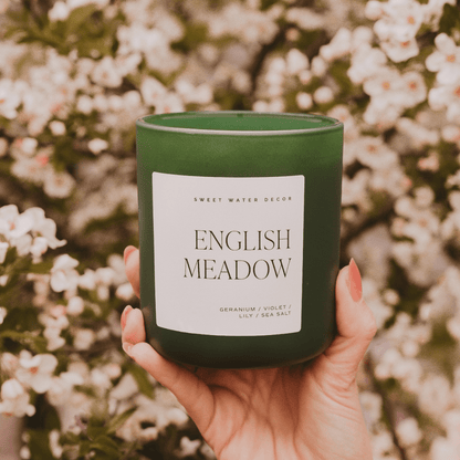 English Meadow Soy Candle - Green Matte Jar - 15 oz (Wildflowers and Salt) - My American Goods