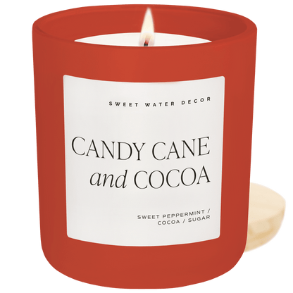 Candy Cane and Cocoa Soy Candle - Red Matte Jar - 15 oz (Hot Cocoa and Peppermint) - My American Goods