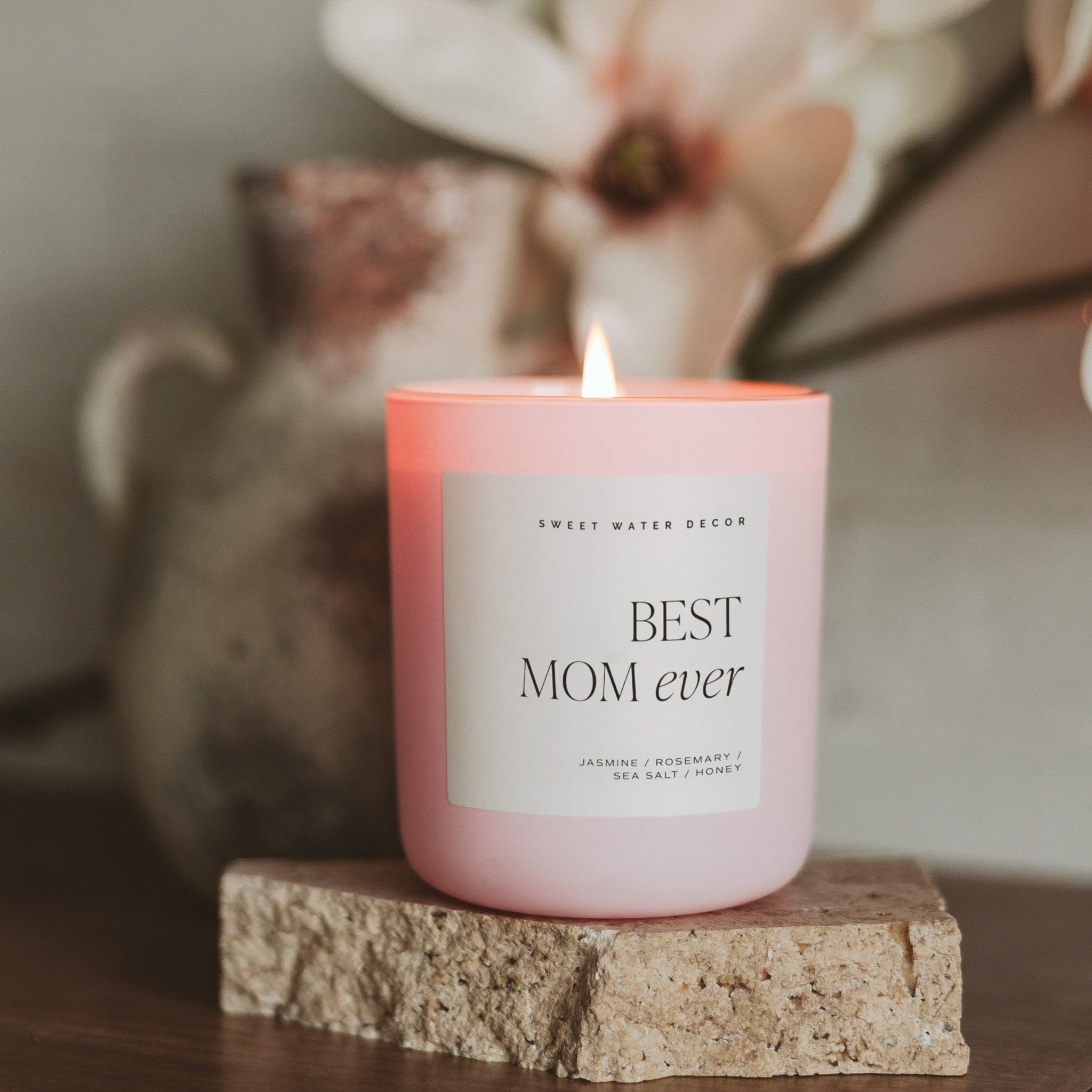 Sweet Water Decor Candles Best Mom Ever Soy Candle - Pink Matte Jar - 15 oz (Wildflowers and Salt)