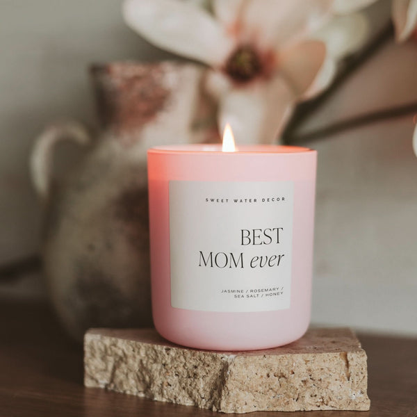 Best Mom Ever Soy Candle - Pink Matte Jar - 15 oz (Wildflowers and Salt) - My American Goods