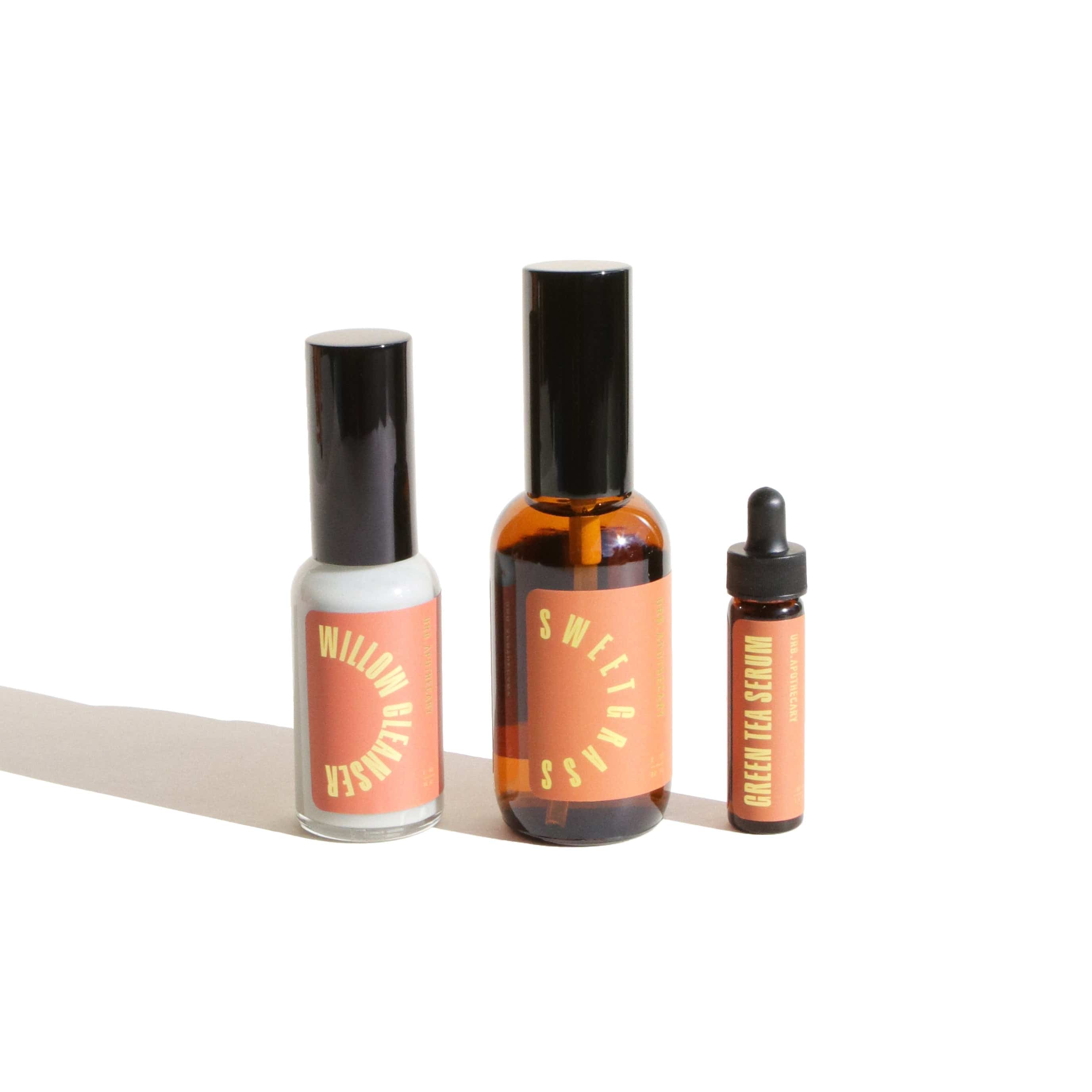 URB APOTHECARY CLEANSER Travel-Size / Willow/ Sweetgrass Mist/ Green Tea Serum Daily Cleansing Bundle with Willow Cleanser - Prone Skin