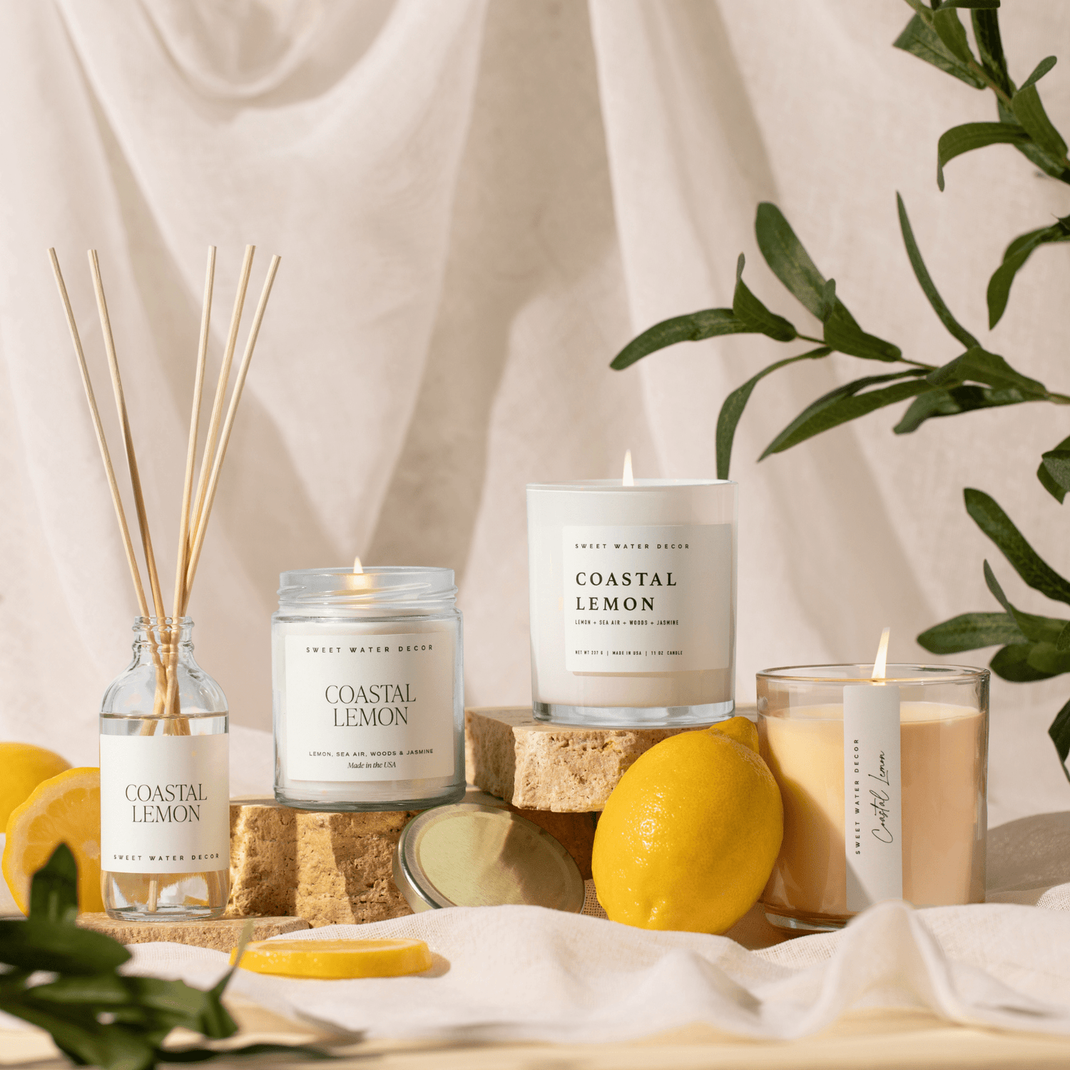 Sweet Water Decor Candles Coastal Lemon Soy Candle - White Jar - 11 oz