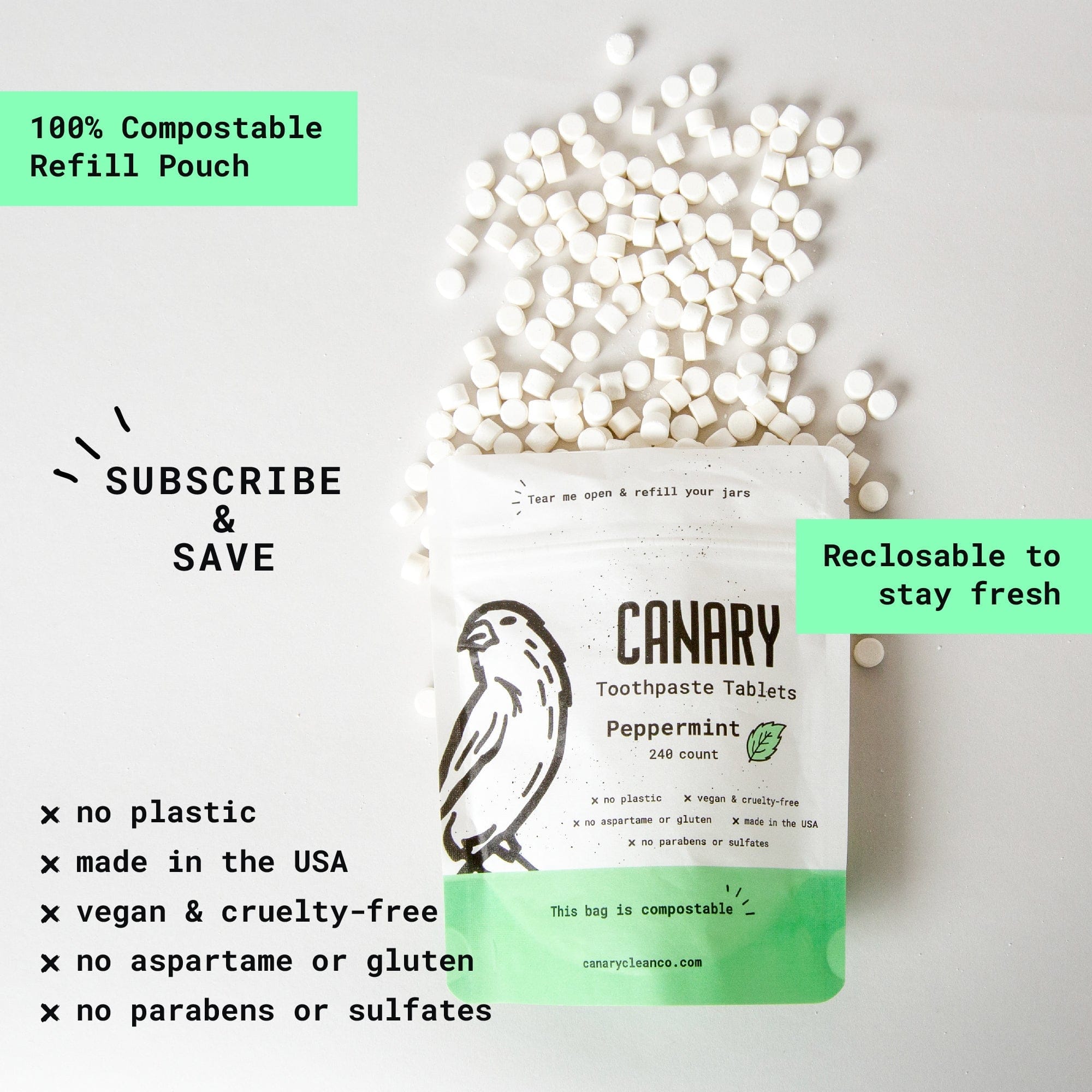 Canary Toothpaste Tablets 4 Pack Sampler of Canary Toothpaste Tablets