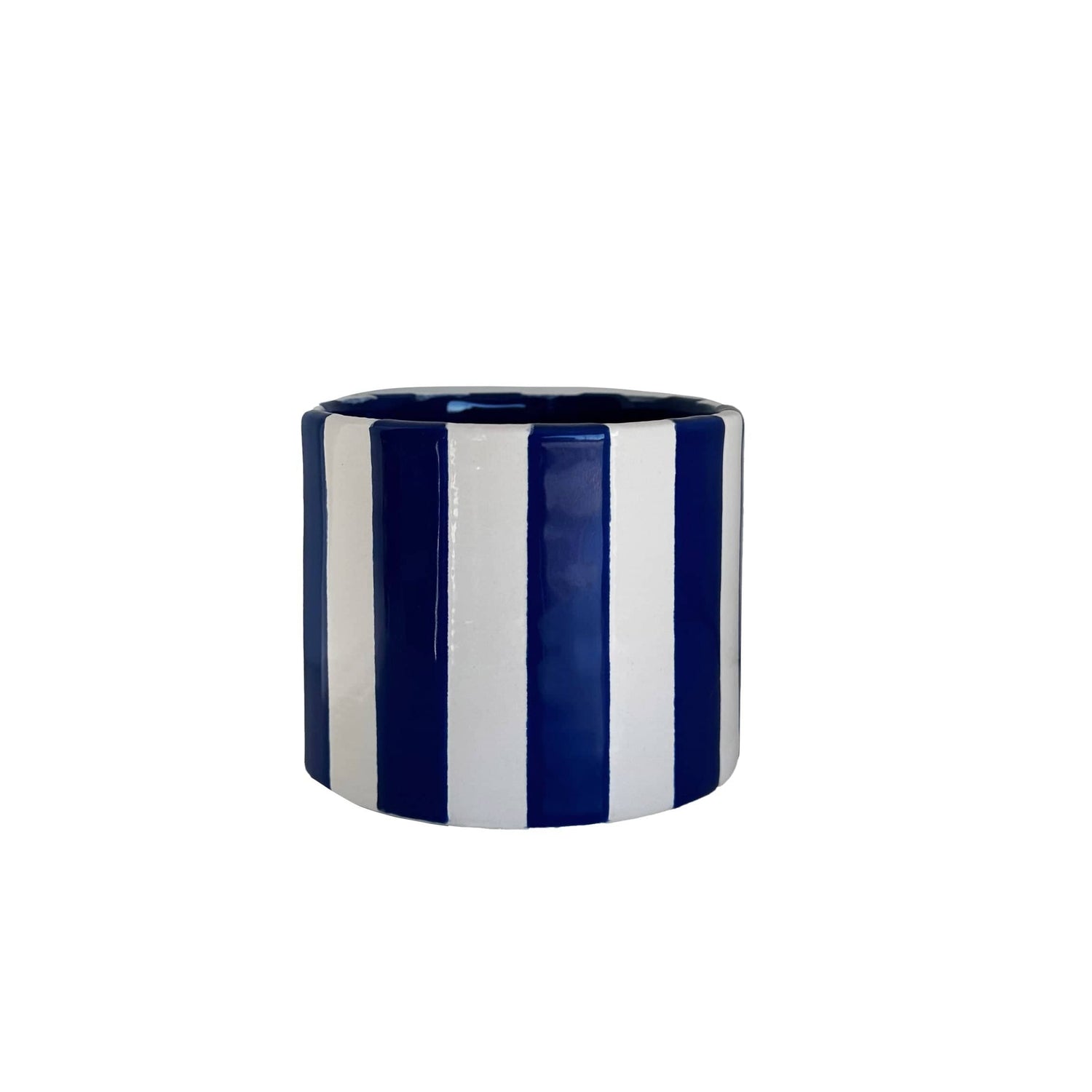Ruby Clay Company Small / Candle of Pure Beeswax / Dutch Boy Blue Big Top Stripes Handpoured Candle &amp; Vase