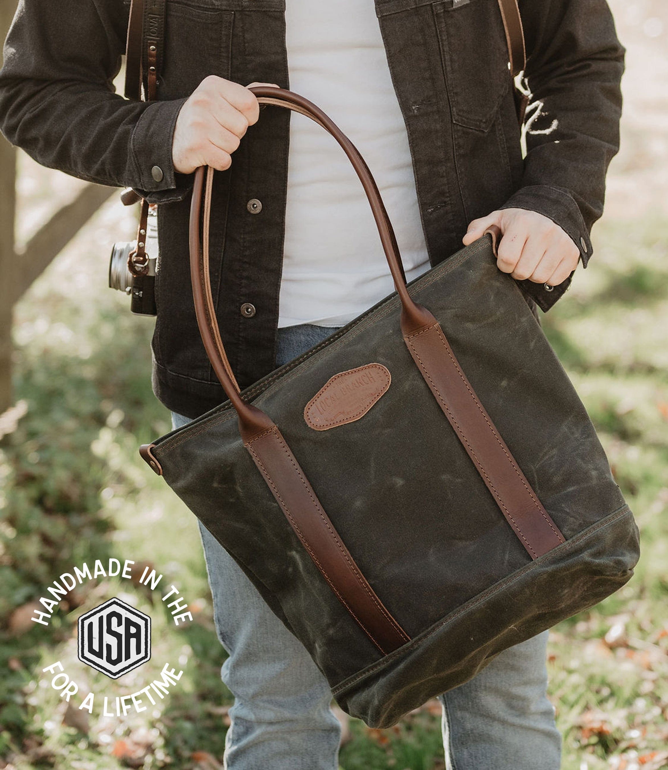 The Local Branch Waxed Canvas Moss Voyager Waxed Canvas Tote - USA Made