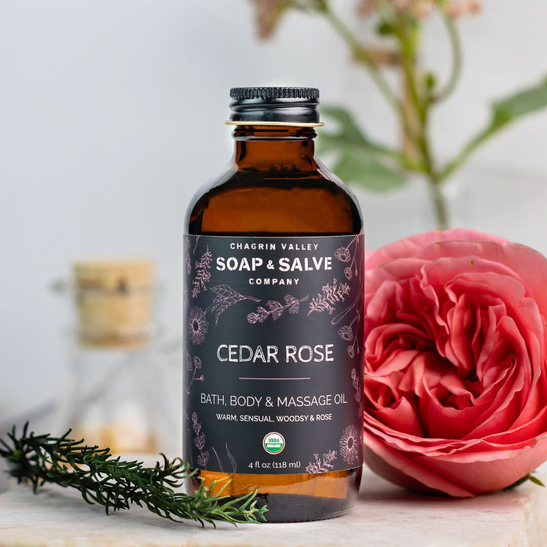 Chagrin Valley Soap &amp; Salve Body Oil 4 fl oz Glass Bottle Bath &amp; Body Oil: Cedar Rose