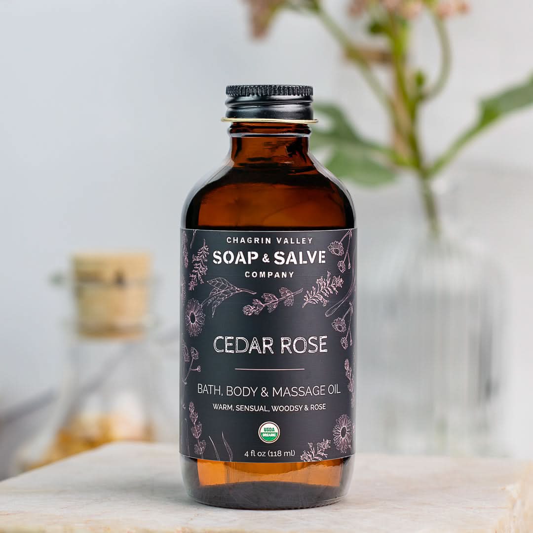 Chagrin Valley Soap &amp; Salve Body Oil 4 fl oz Glass Bottle Bath &amp; Body Oil: Cedar Rose