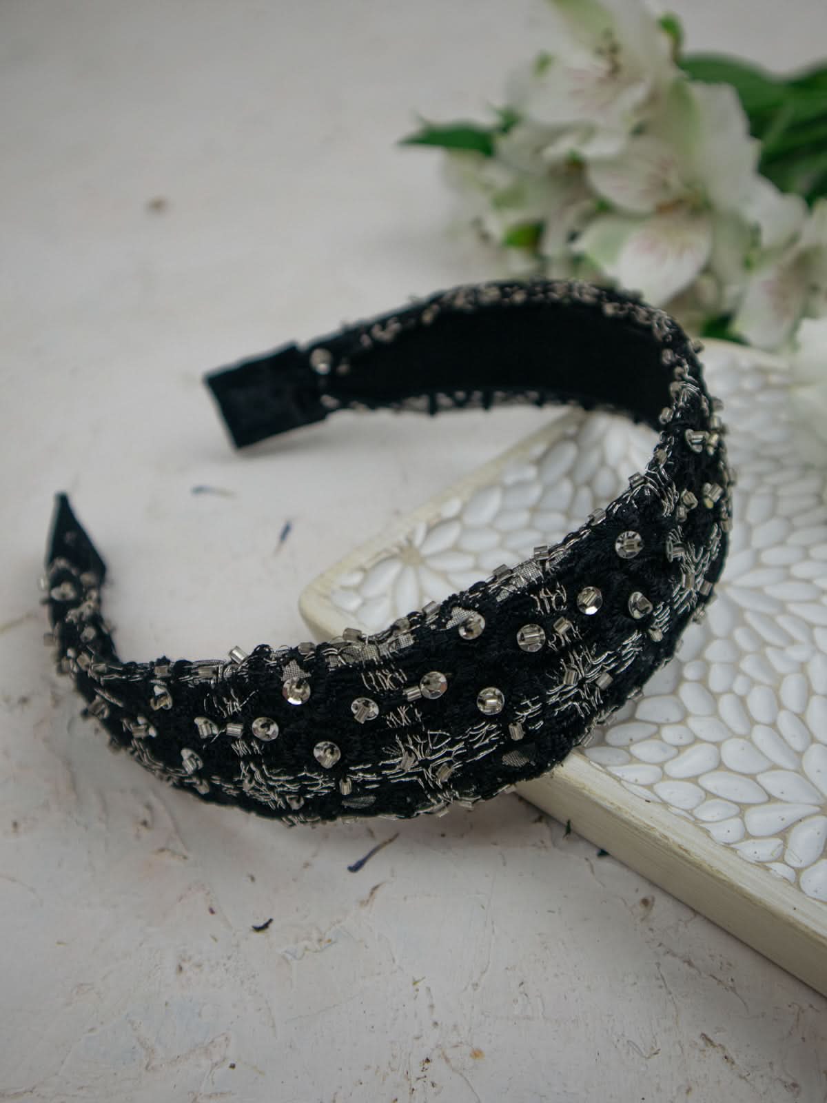 Ash &amp; Rose Celine Beaded Black Headband