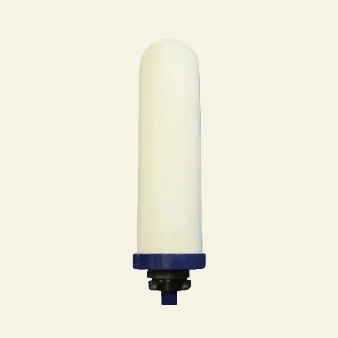 White cylindrical filter with blue base on a white background