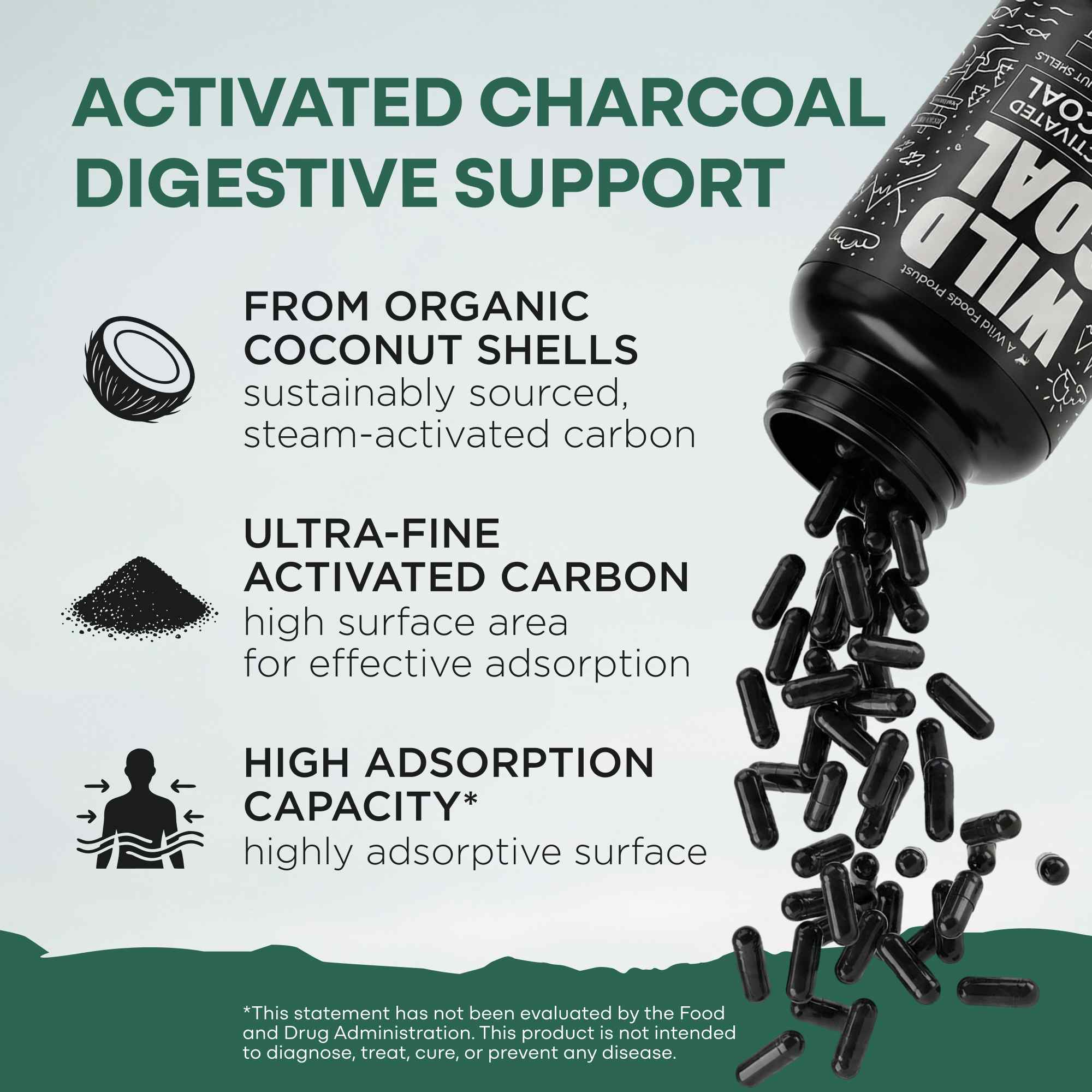 Activated Charcoal Capsules – 100% Organic Coconut Shells