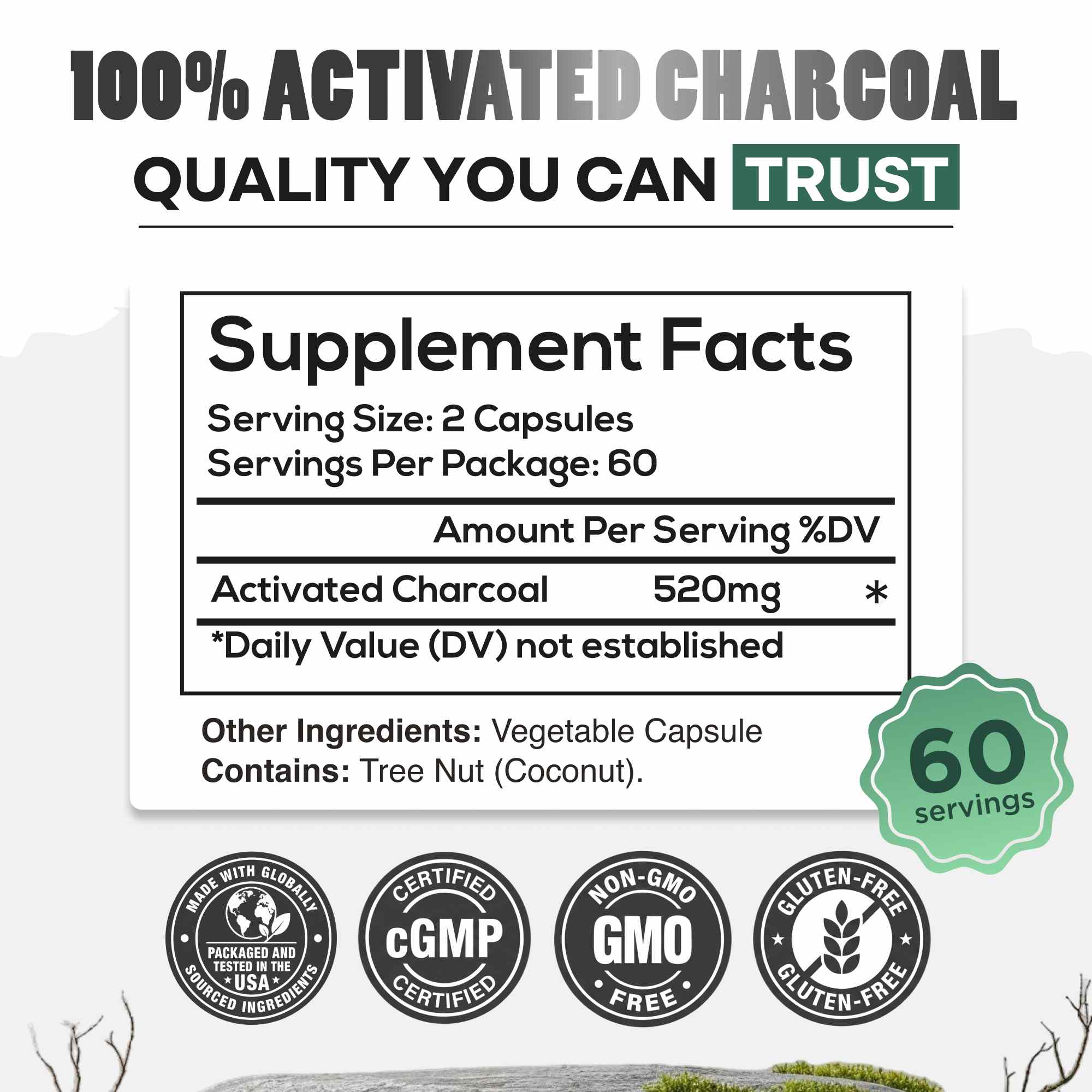 Activated Charcoal Capsules – 100% Organic Coconut Shells