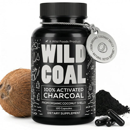 Wild Foods Supplements Activated Charcoal Capsules – 100% Organic Coconut Shells