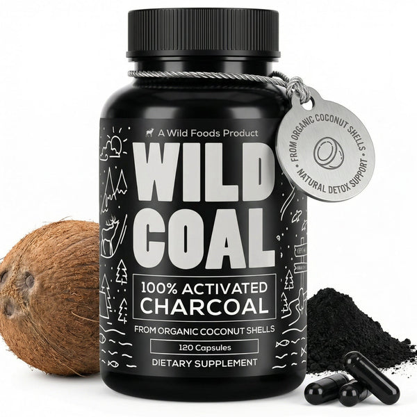 Wild Foods Supplements Activated Charcoal Capsules – 100% Organic Coconut Shells