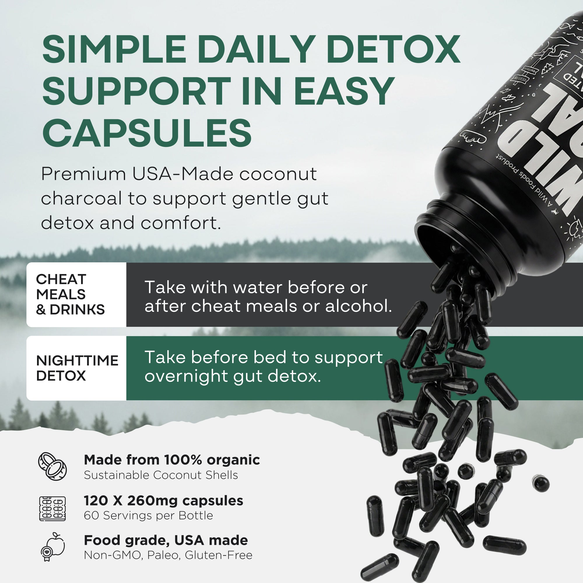 Activated Charcoal Capsules – 100% Organic Coconut Shells