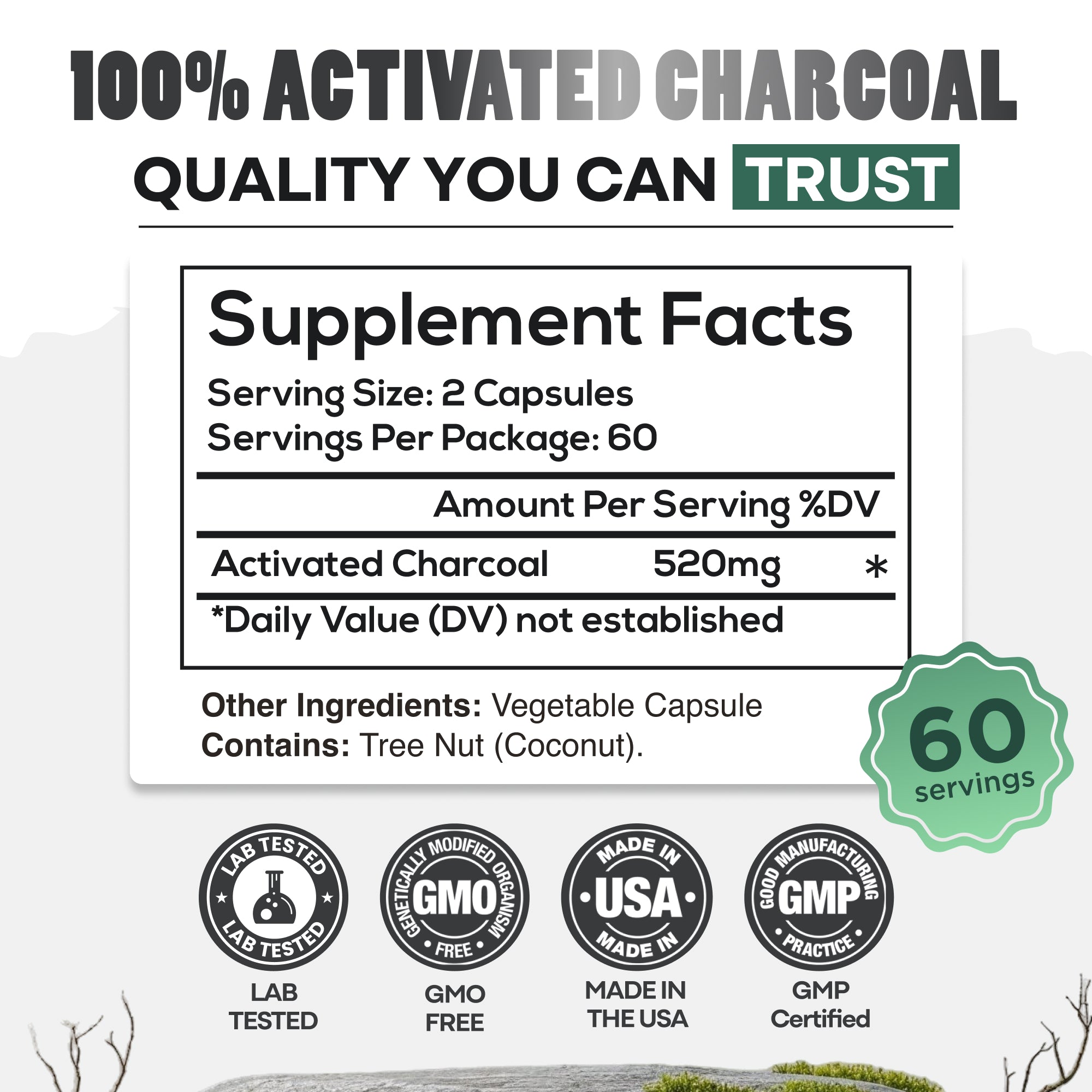 Activated Charcoal Capsules – 100% Organic Coconut Shells