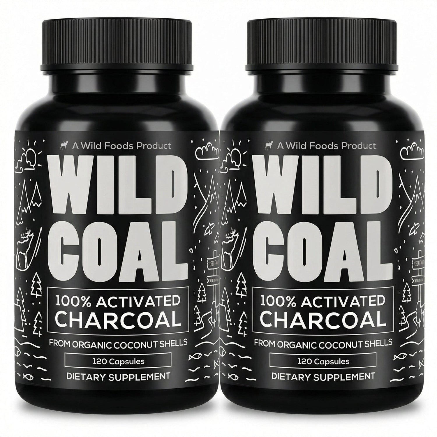 Wild Foods Supplements Activated Charcoal Capsules – 100% Organic Coconut Shells