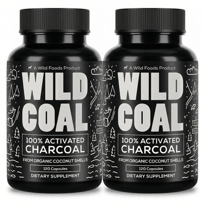 Wild Foods Supplements Activated Charcoal Capsules – 100% Organic Coconut Shells