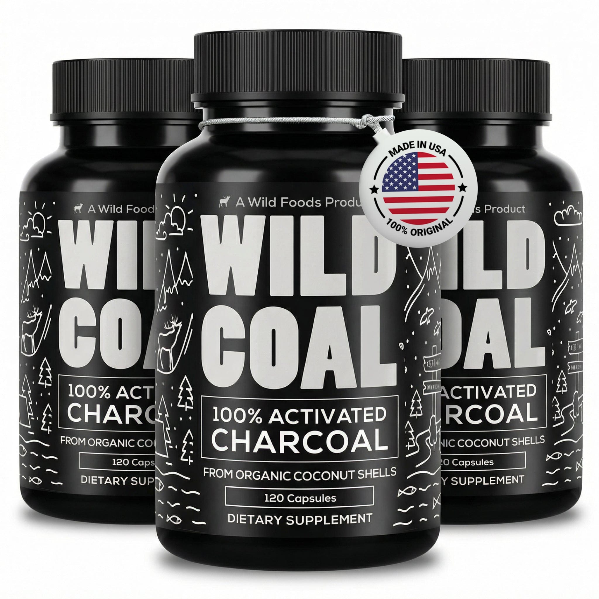 Wild Foods Supplements Activated Charcoal Capsules – 100% Organic Coconut Shells