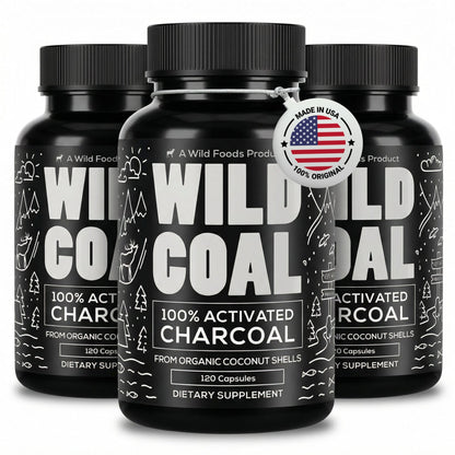 Wild Foods Supplements Activated Charcoal Capsules – 100% Organic Coconut Shells