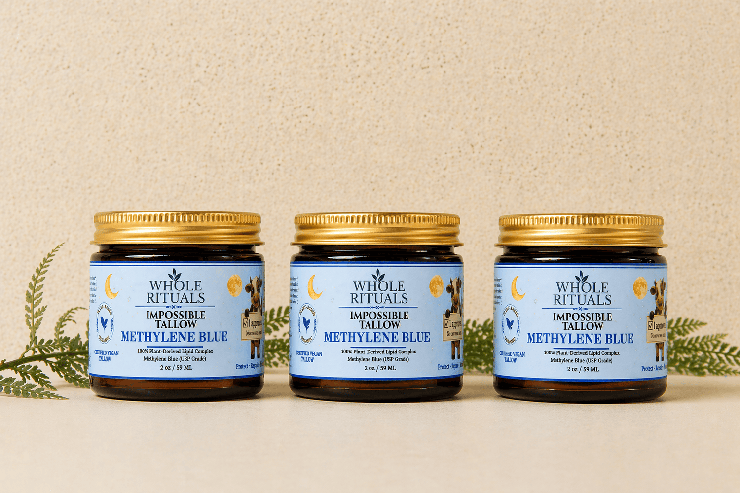 Whole Rituals Face Moisturizer 3 Pack - Save 15% (Best Value) Vegan Tallow Methylene Blue Deep Repair Moisturizer