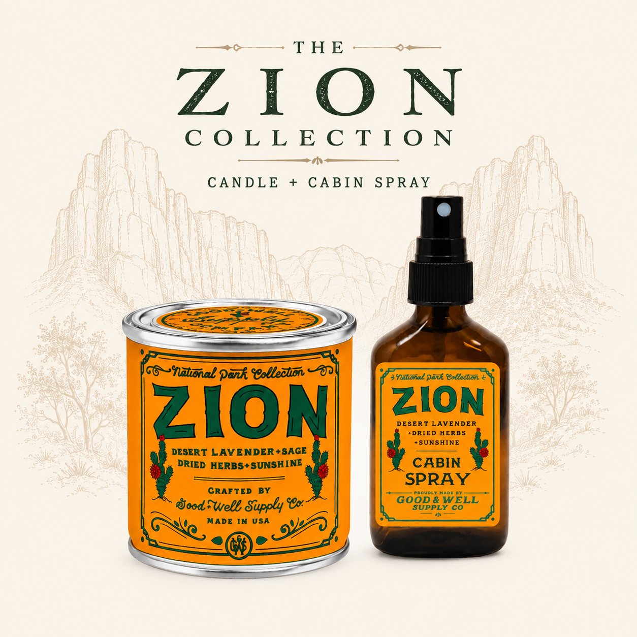 The Zion Collection | National Park Candle + Cabin Spray Set
