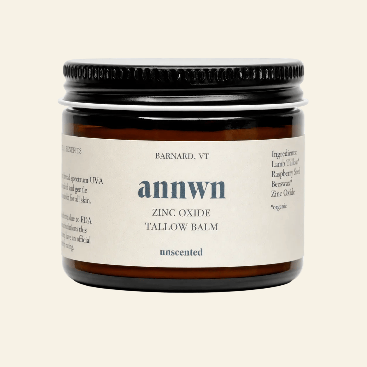 Annwn Sunscreen 2 oz Zinc Oxide Lamb Tallow Balm – Mineral Barrier Balm – Unscented