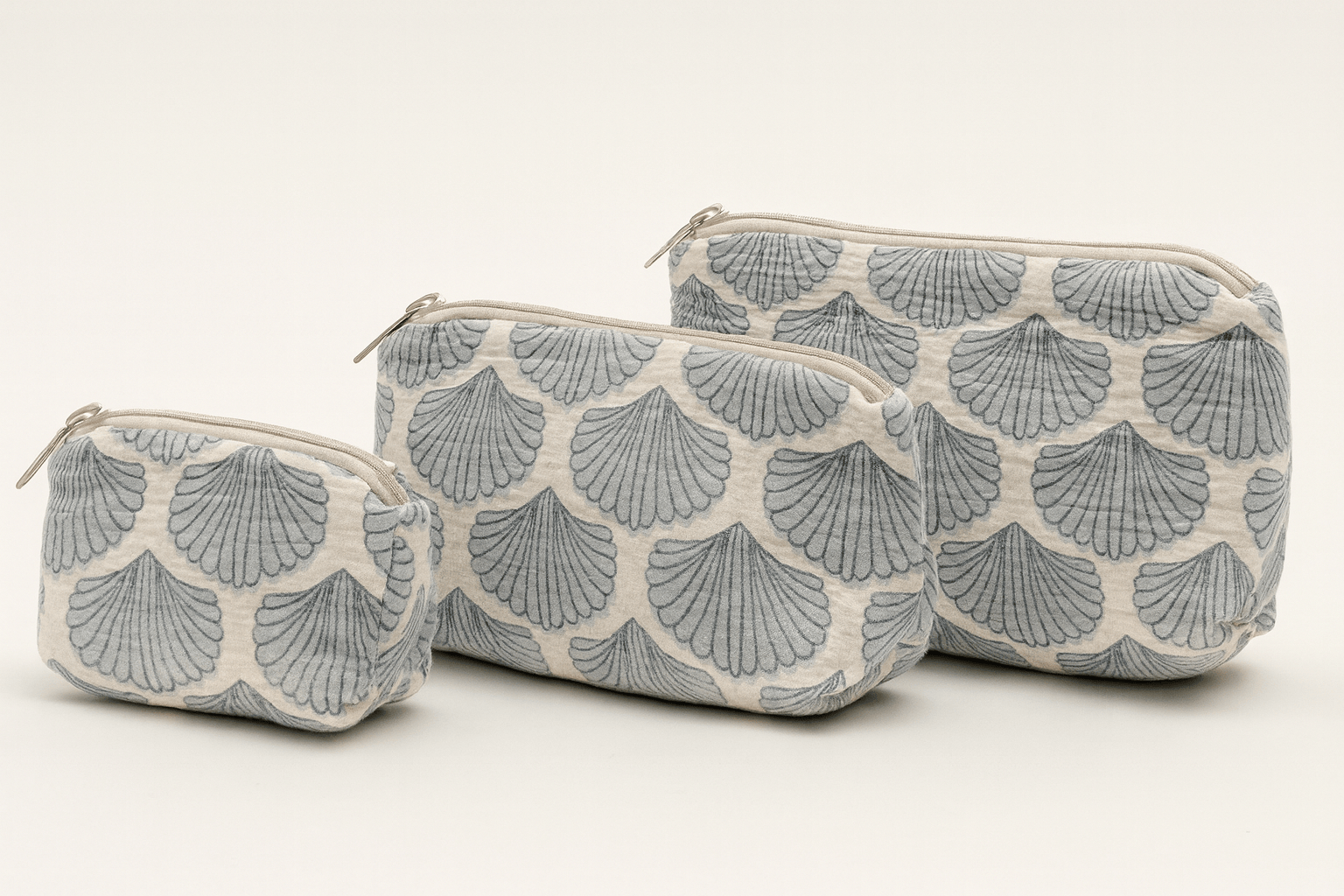 Erin Donahue Tice Tote Bag Set of 3 Blue Shells Cosmetic Bag