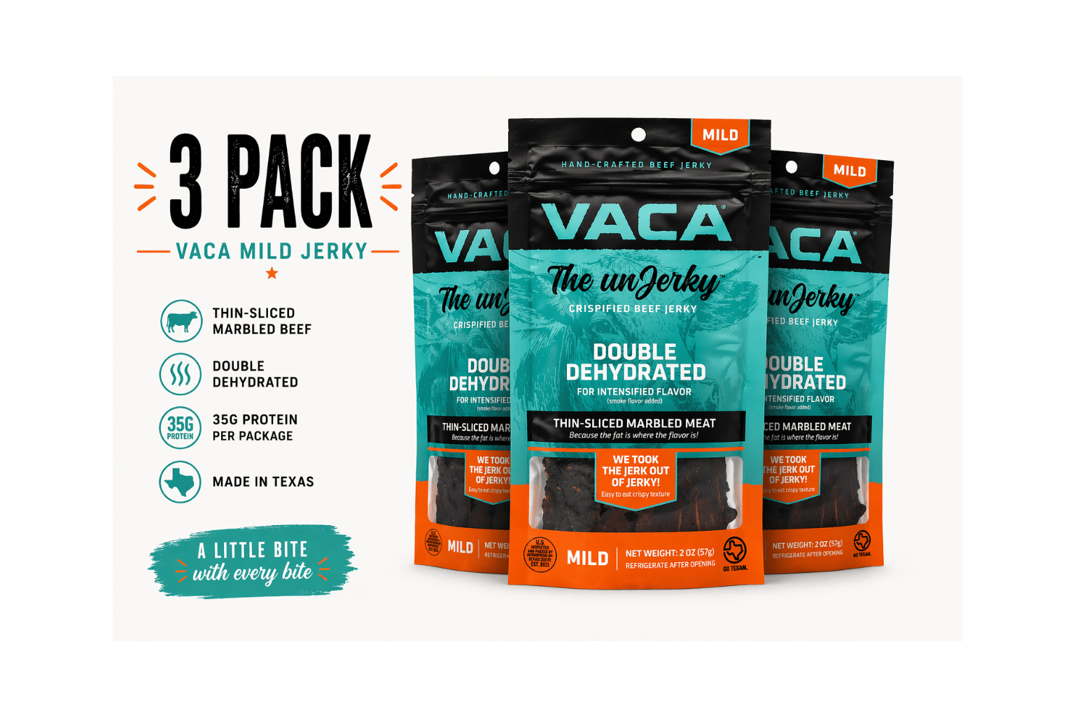 VACA JERKY Beef Jerky 3 Pack VACA Mild Jerky