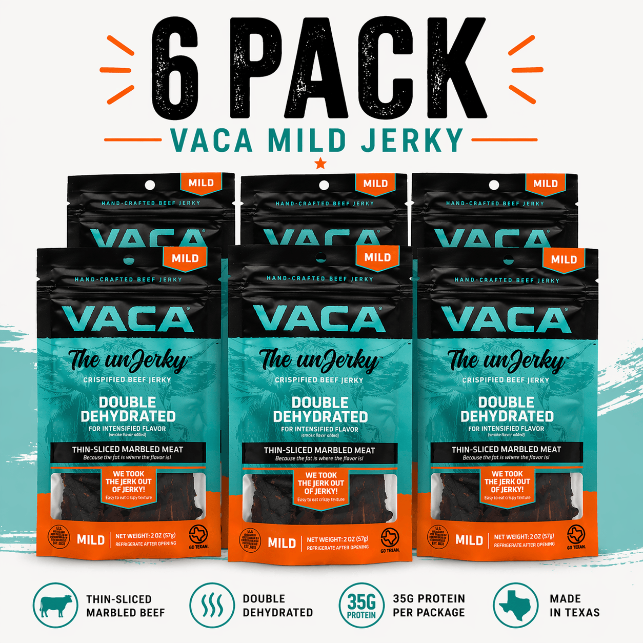 VACA JERKY Beef Jerky 6 Pack VACA Mild Jerky