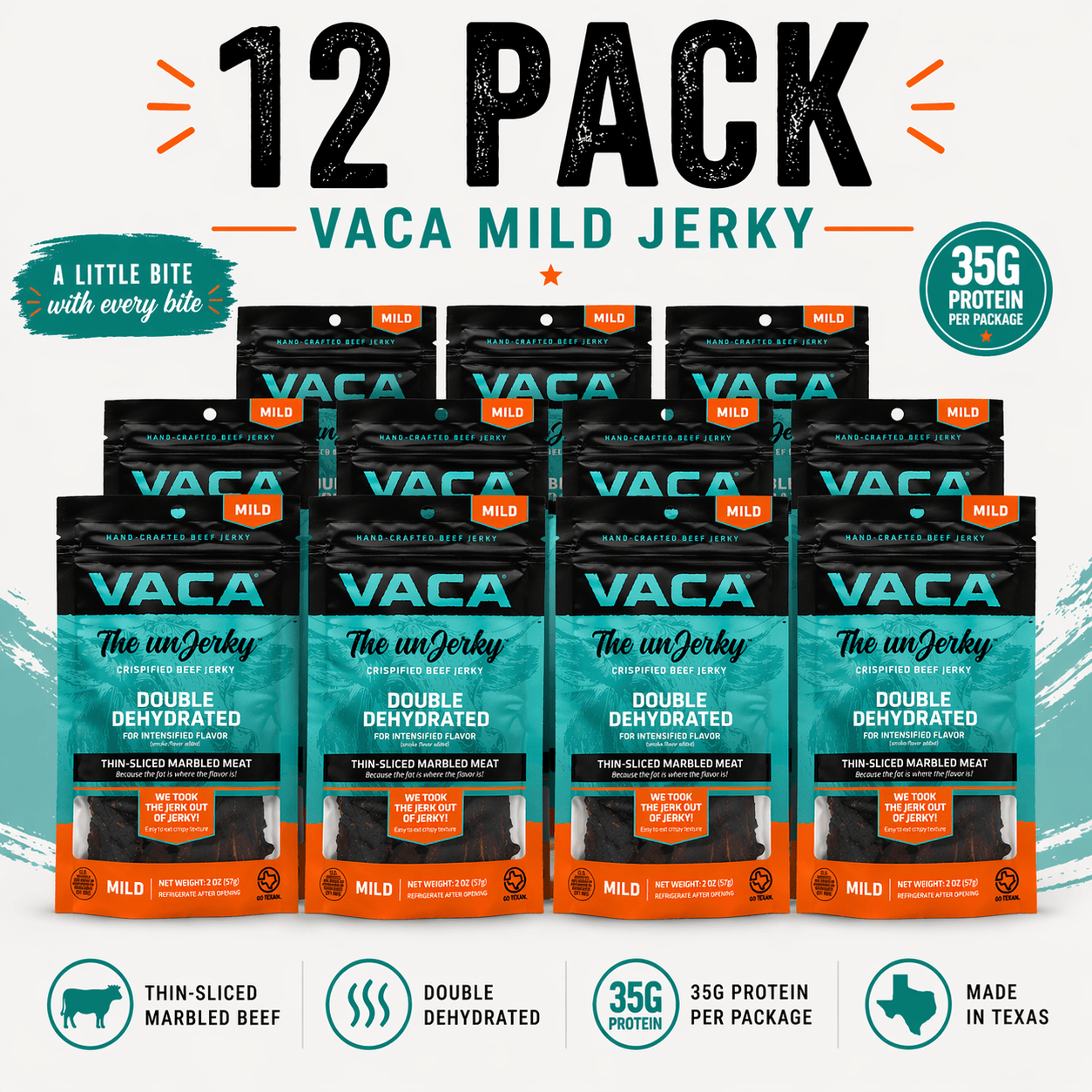 VACA JERKY Beef Jerky 12 Pack VACA Mild Jerky