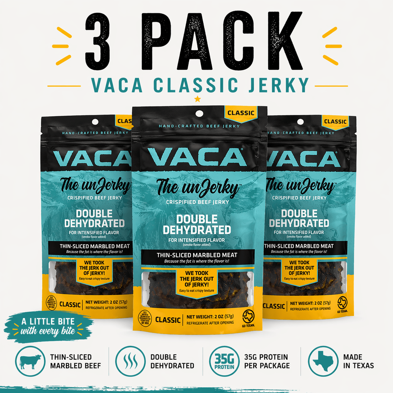 VACA JERKY Beef Jerky 3 Pack VACA Classic Jerky