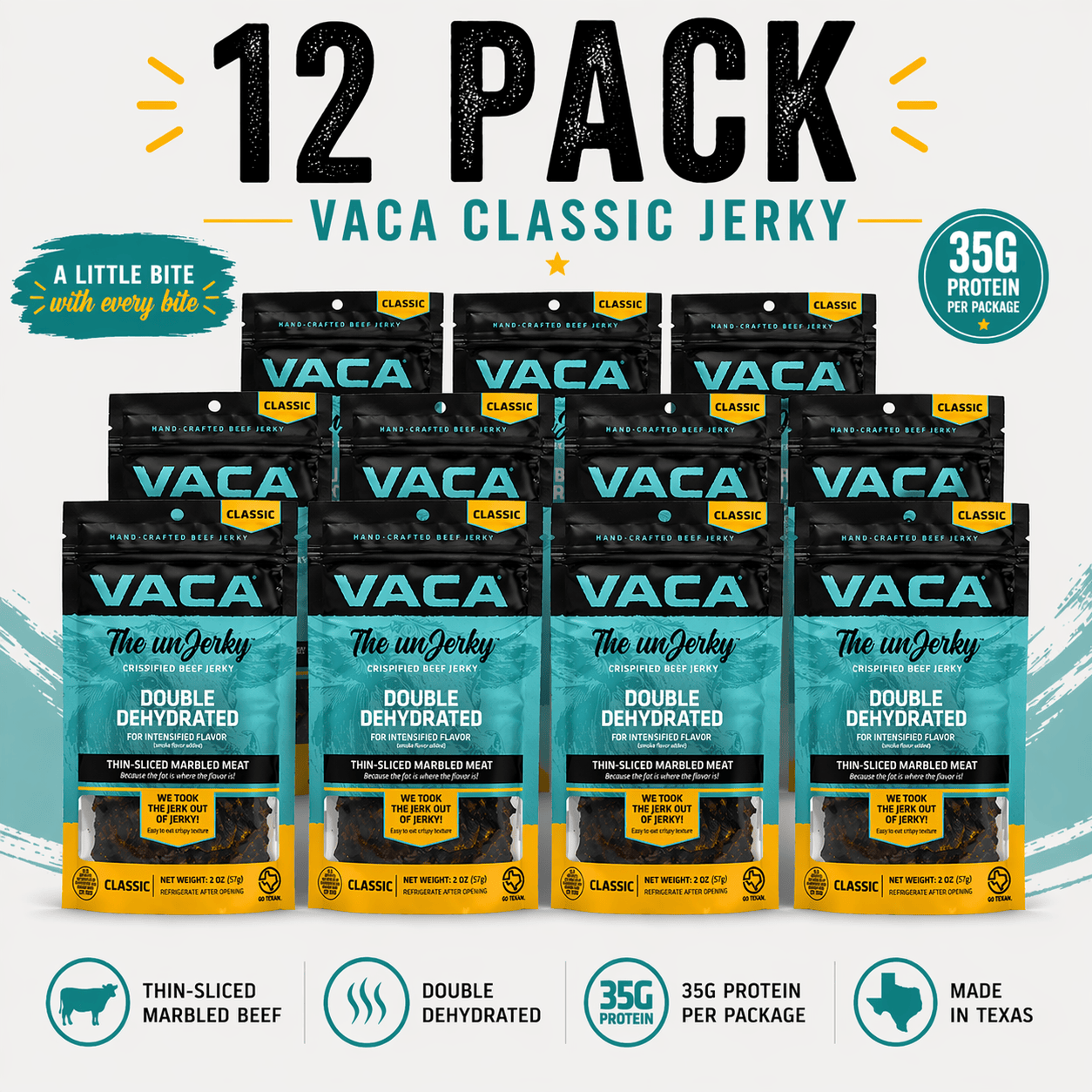 VACA JERKY Beef Jerky 12 Pack VACA Classic Jerky