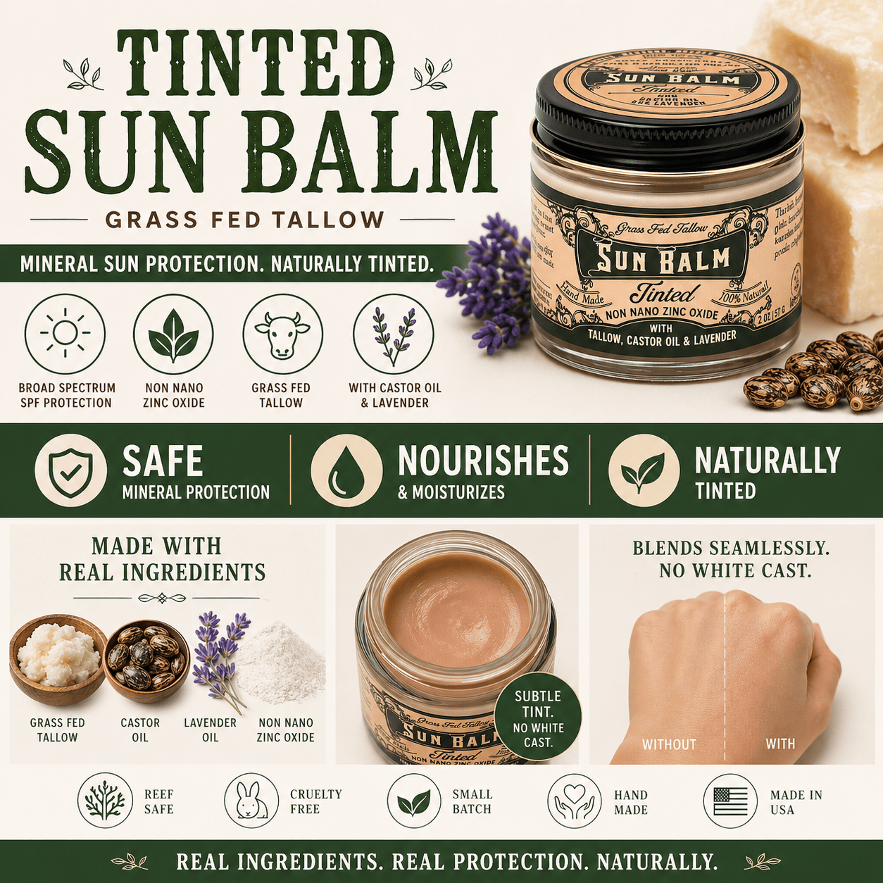 Roots and Leaves, LLC Sun Balm - Tinted Tallow Lavender Sunscreen