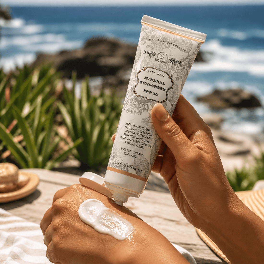 Roots and Leaves, LLC Reef Safe Vegan Mineral Face and Body Sunscreen with Tremella Mushroom