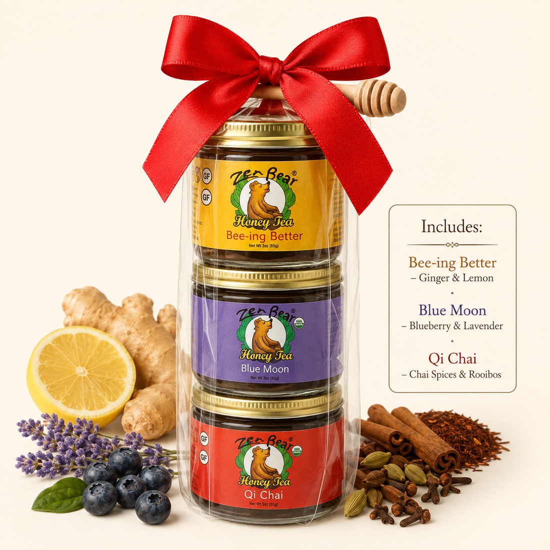 3-Flavor Honey Tea Mini Assortment – Organic Wellness Gift Set