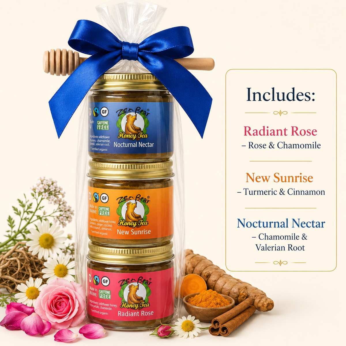 3-Flavor Honey Tea Mini Assortment – Organic Wellness Gift Set