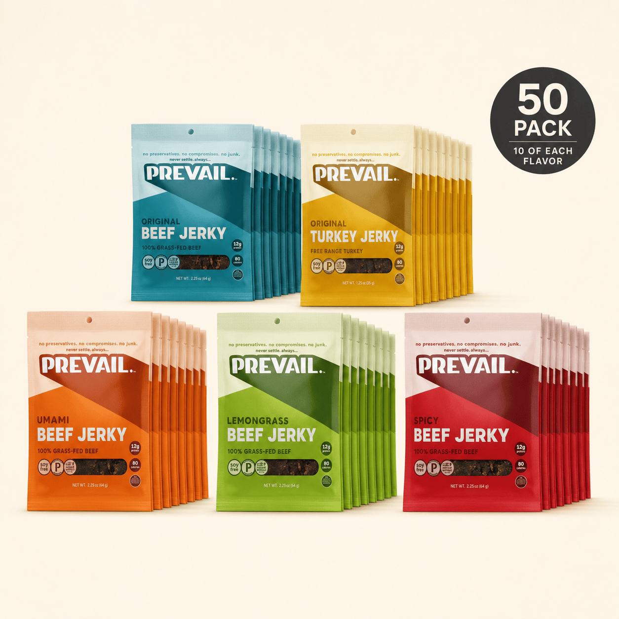 PREVAIL Jerky Jerky Fiddy Jerky Variety Pack – 50 Bags