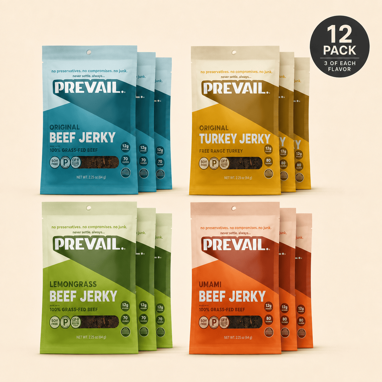 PREVAIL Jerky Jerky Prevail High Noon Jerky Variety – 12-Pack
