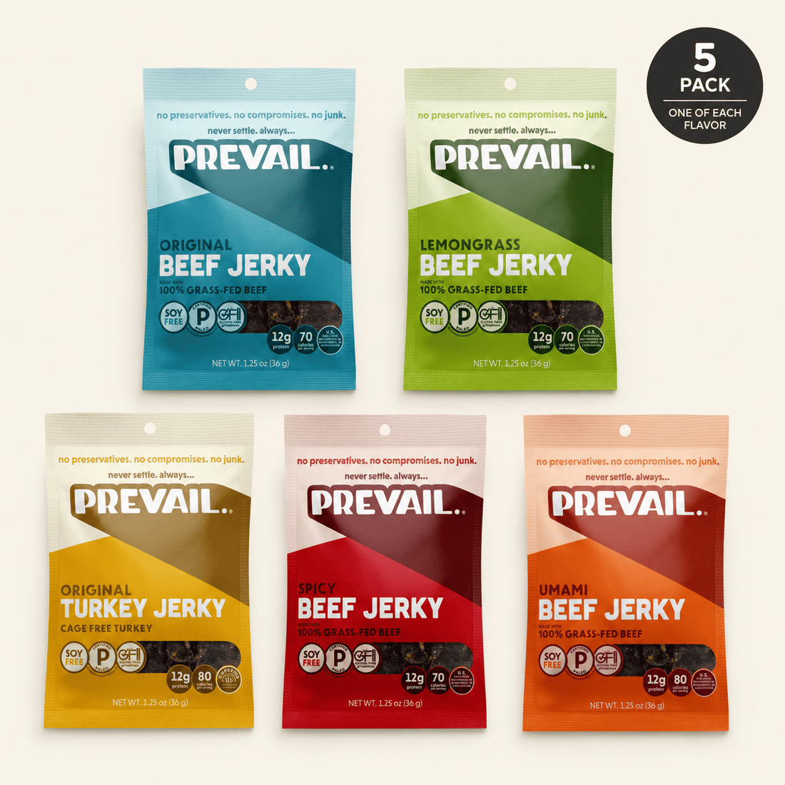 Prevail Beef Jerky Variety Pack – 5 Bags