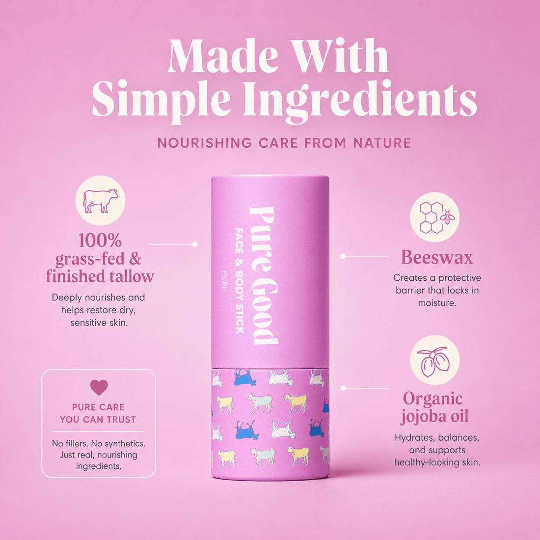 Pure Good LLC Tallow Balm Stick Face &amp; Body Tallow Stick - Pure