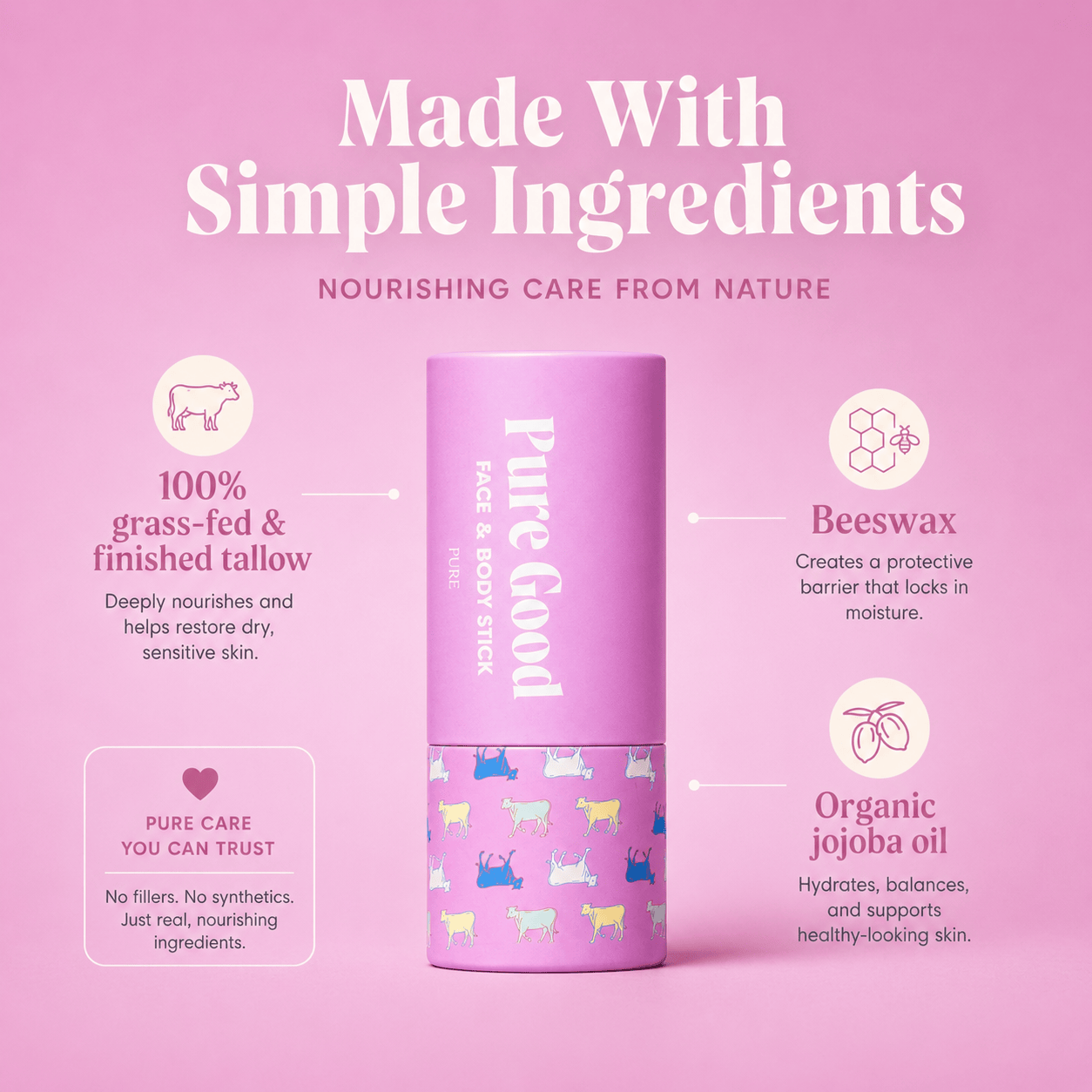 Pure Good LLC Tallow Balm Stick Face &amp; Body Tallow Stick - Pure