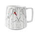White mug with a red cardinal bird design on a white background