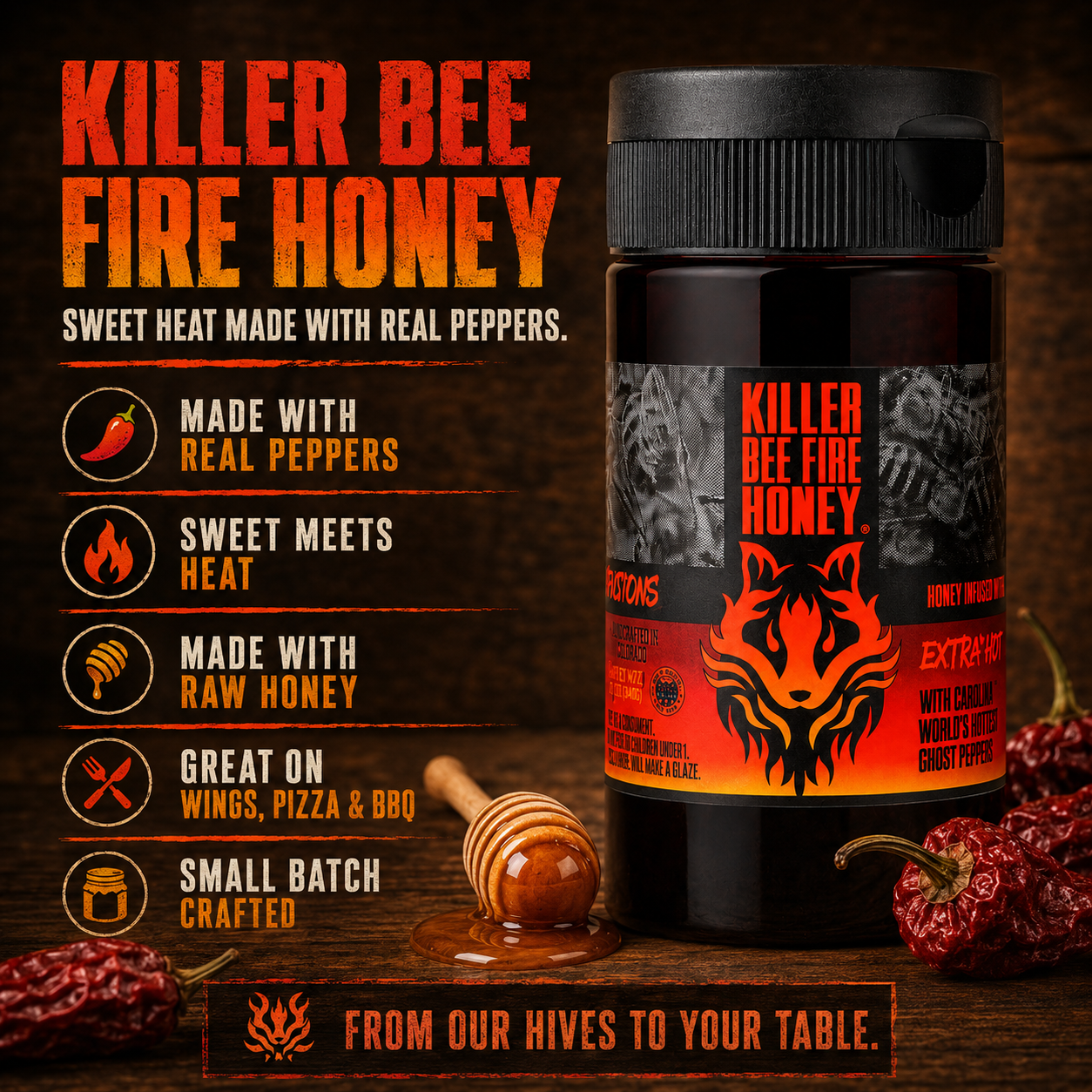 Killer Bee - Fire Honey - All Natural - Hot Honey