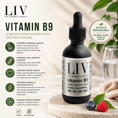 Vitamin B9 Folic Acid Liquid (5-MTHF 5,000mcg, 60 servings)
