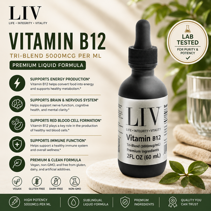 Vitamin B12 Tri-Blend Liquid Energy Booster (5000mcg, 60 servings)