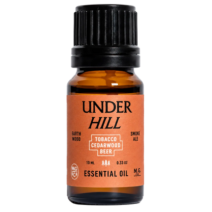 Bottle of Under Hill essential oil with a black cap on a white background