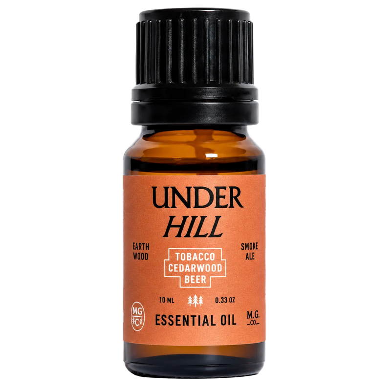 Bottle of Under Hill essential oil with a black cap on a white background